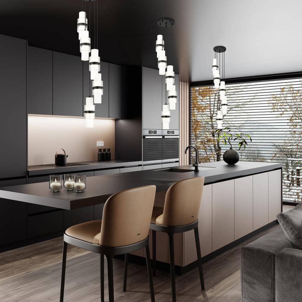 Matte Black 5-Light Spiral Chandelier with Glass Shades
