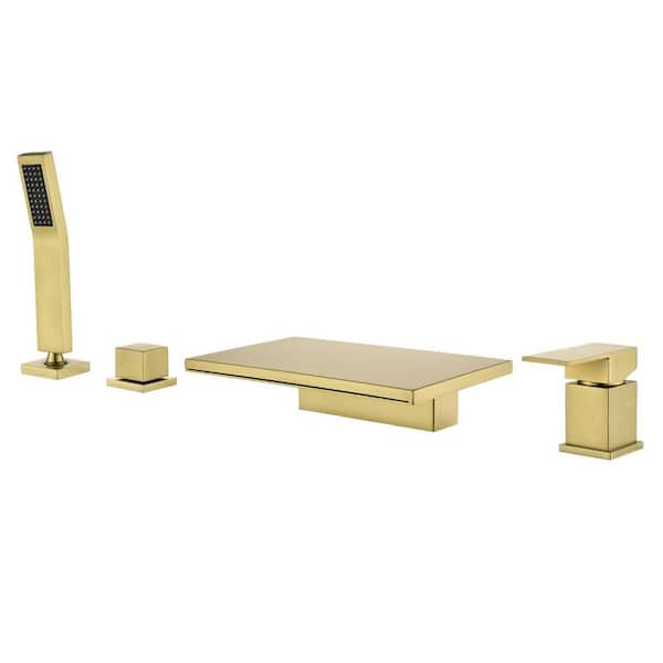 Miscool Ami Single-Handle Four Hole Tub Deck Mount Roman Tub Faucet with Hand Shower in Brushed Gold