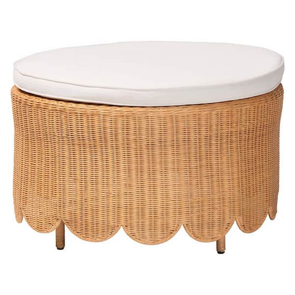 bali & pari Teresa Light Honey Rattan and Fabric Ottoman