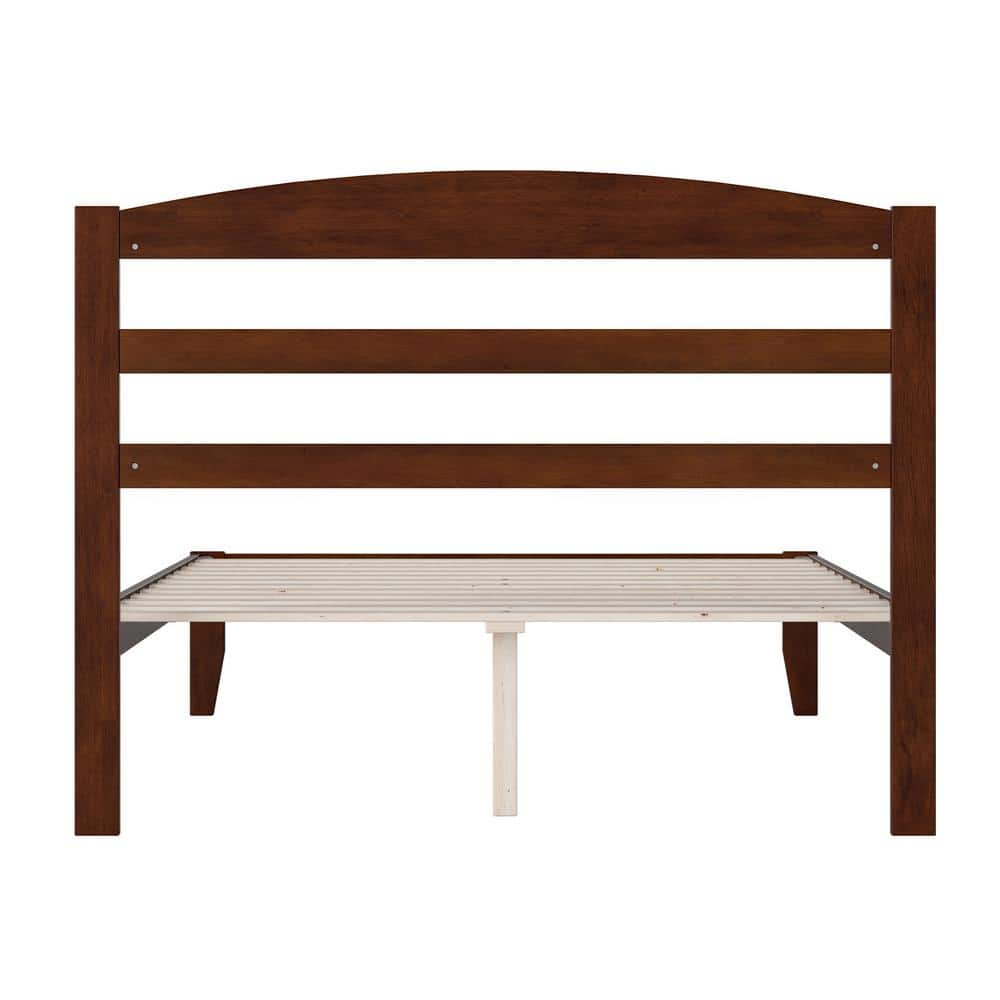 Mission-Style Full Platform Bed with Walnut Finish and Slatted Headboard