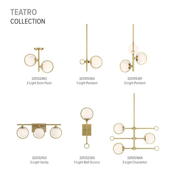 Designers Fountain - Teatro 23.75 in. 3-Light Brushed Gold Modern Vanity Light with Etched Opal Glass Shades and Accent Rings