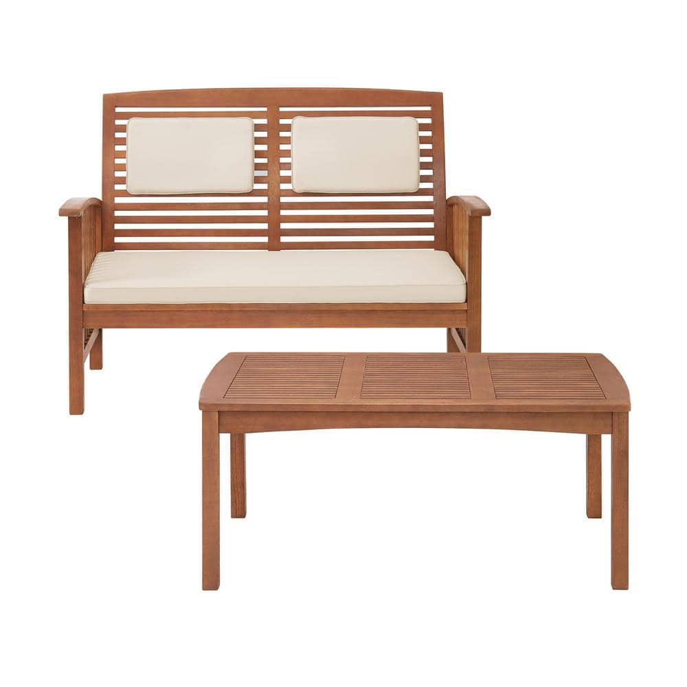 Lyndon 2-Piece Eucalyptus Wood Outdoor Patio Conversation Set with Bench an