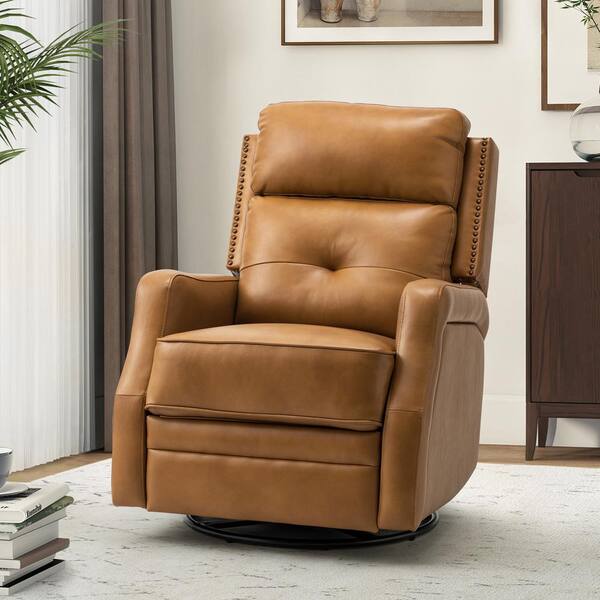 ARTFUL LIVING DESIGN Ifigenia 28.74 in. W Camel Genuine Leather Swivel  Rocker Recliner with Tufted Back Z2LBCH0058-CAMEL - The Home Depot