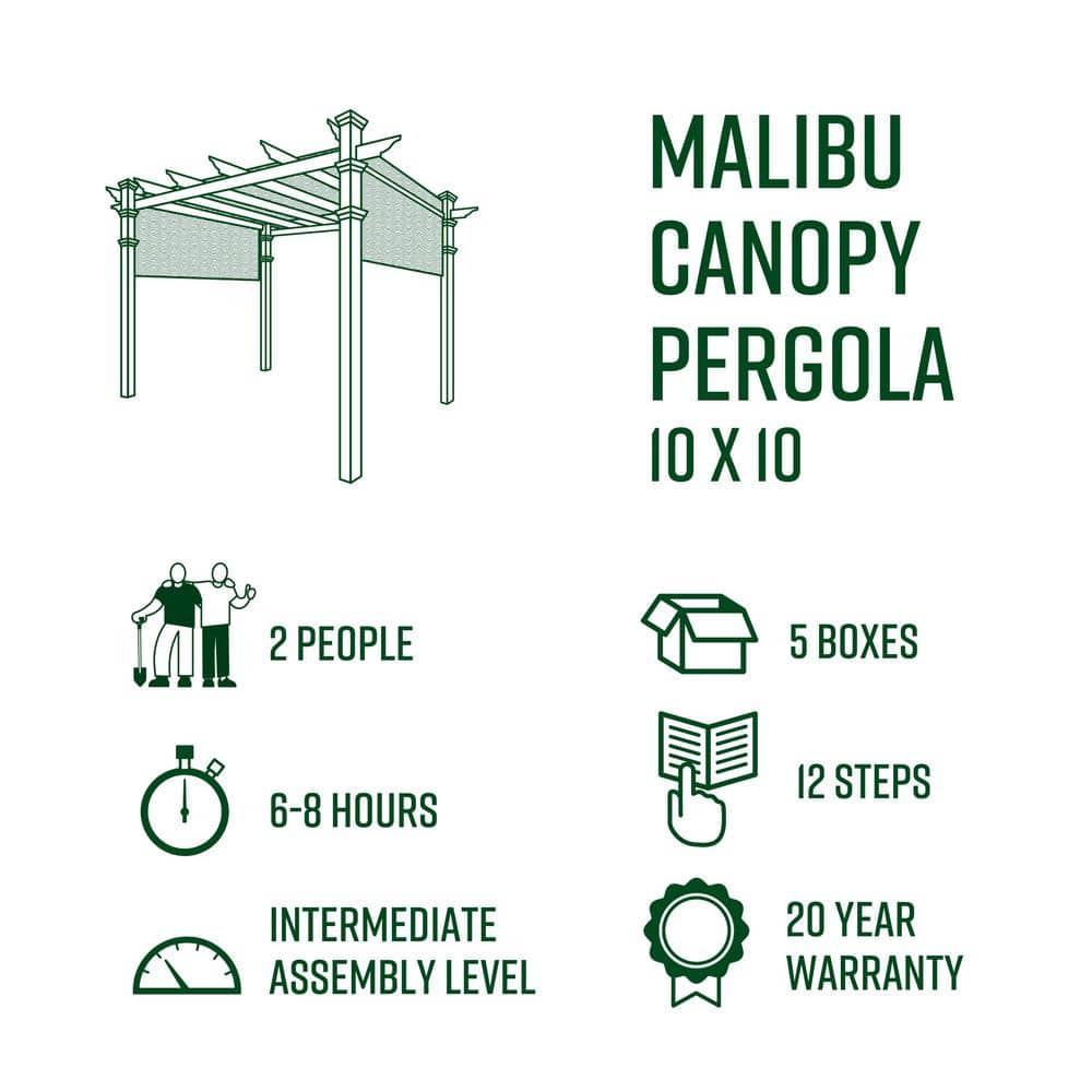 Malibu 10' x 10' White Vinyl Pergola with Canopy