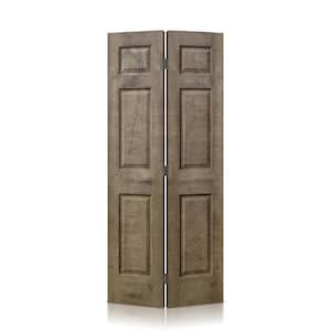 24 in. x 80 in. Vintage Brown Stain 6 Panel MDF Composite Bi-Fold Closet Door with Hardware Kit