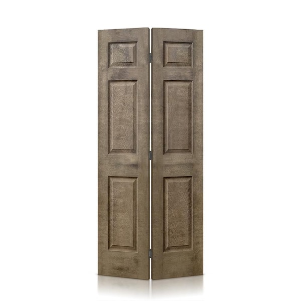 CALHOME 24 in. x 80 in. Vintage Brown Stain 6 Panel MDF Composite Bi-Fold Closet Door with Hardware Kit