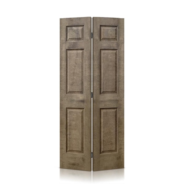 CALHOME 30 in. x 80 in. Vintage Brown Stain 6 Panel MDF Composite Bi-Fold Closet Door with Hardware Kit