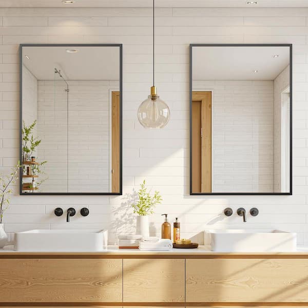 Black 24 in W x 36 in. H Modern Rectangle Aluminum Alloy Framed Wall Vanity Mirror Wall Decor for Bathroom, Set of 2
