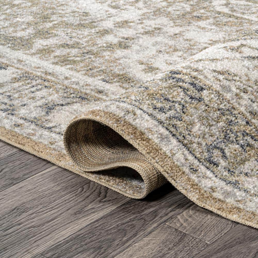 Green and Cream Medallion Machine-Washable Area Rug
