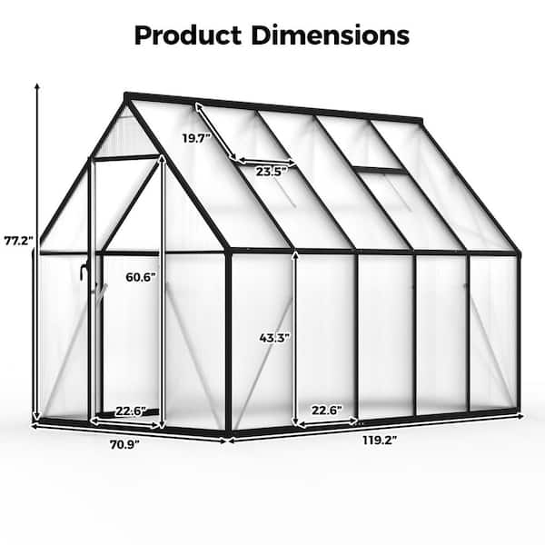 Esimote 6 ft. W x 10 ft. D Greenhouse for Outdoors, Polycarbonate