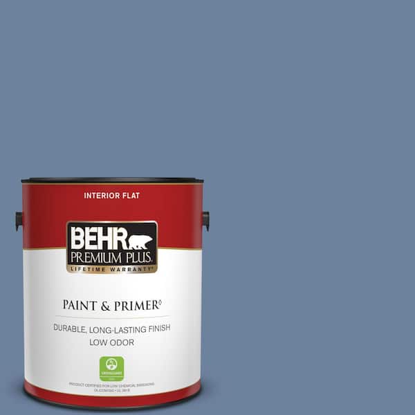 BEHR PREMIUM PLUS 1 gal. #S530-5 Brisk Blue Flat Low Odor Interior Paint & Primer