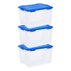 18 Gal./72 Qt. WeatherPro Clear Plastic Storage Box with Blue Lid (3-Pack)