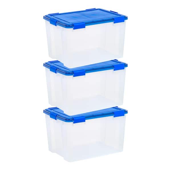 18 Gal./72 Qt. WeatherPro Clear Plastic Storage Box with Blue Lid (3-Pack)