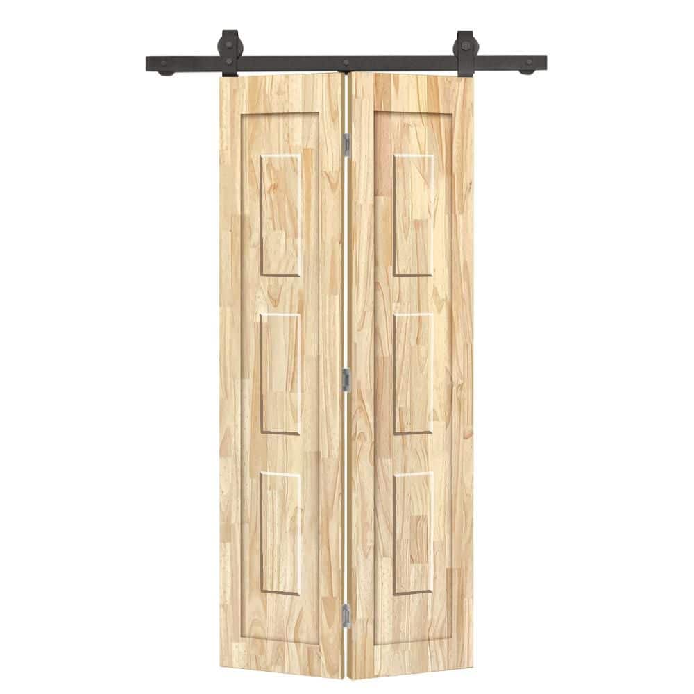 24 in. x 84 in. 3-Panel Shaker Hollow Core Unfinished Pine Wood Bi-fold Door with Sliding Barn Door Hardware Kit price history on PriceWatchPro