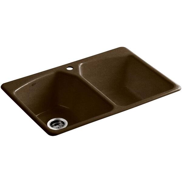 KOHLER Tanager Drop-In Cast-Iron 33 in. 1-Hole Double Bowl Kitchen Sink in Black 'n Tan