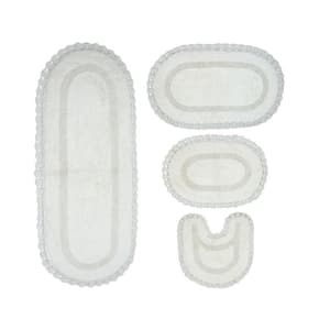 Hampton Crochet Reversible 100% Cotton Bath Rug, 4-Pcs Set with Runner, Ivory
