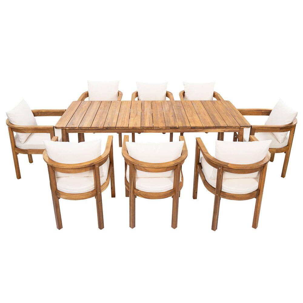 Myra Teak Finish 9-Piece Solid Wood Rectangular Patio Outdoor Dining Set with Beige Cushions price history on PriceWatchPro