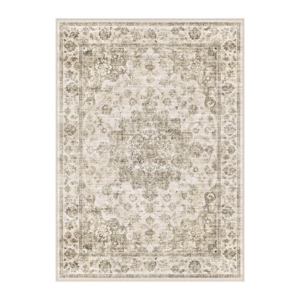 Beige  5 x 7 ft. Woven Medallion Rectangle Indoor Area Rug