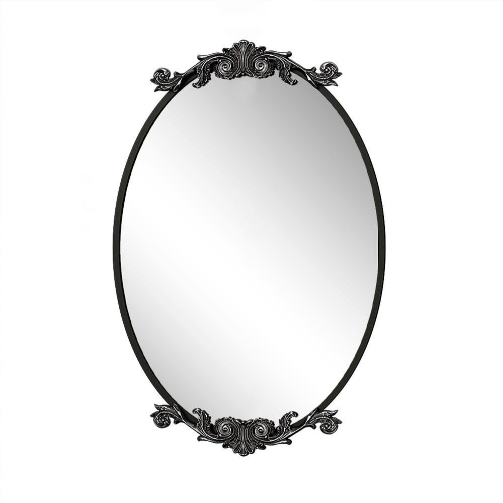 28 in. W x 40 in. H Oval Aluminum Alloy Framed French Cleat Mounted Baroque Wall Decor Mirror in Black price history on PriceWatchPro