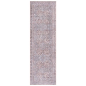 Tucson Gray/Rust 3 ft. x 8 ft. Machine Washable Floral Border Runner Rug