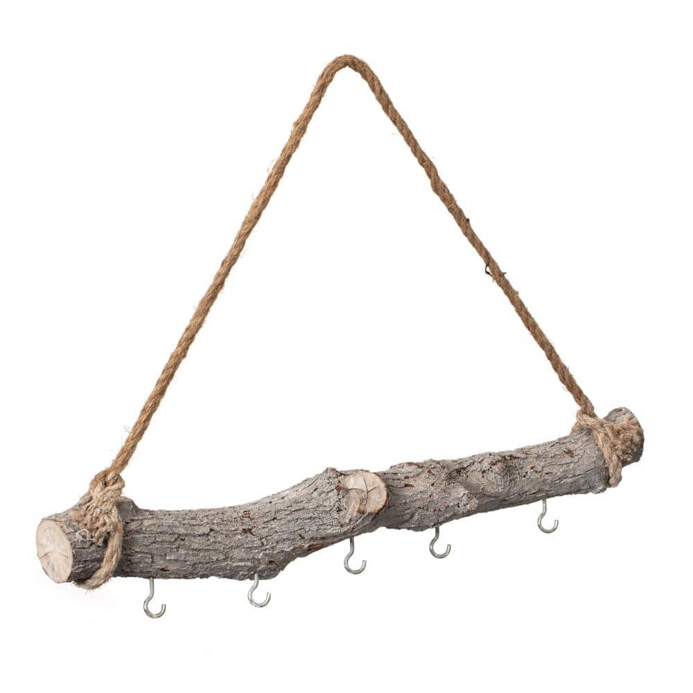 19-inch Natural Decorative Jujube Wooden Log Hanging Farmhouse Wall Decor with 5 Hooks for Keys Hats price history on PriceWatchPro