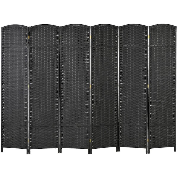 Zeus & Ruta 6 ft. Black Tall Room Divider Weave Fiber Folding Privacy Screens (6-Panel)
