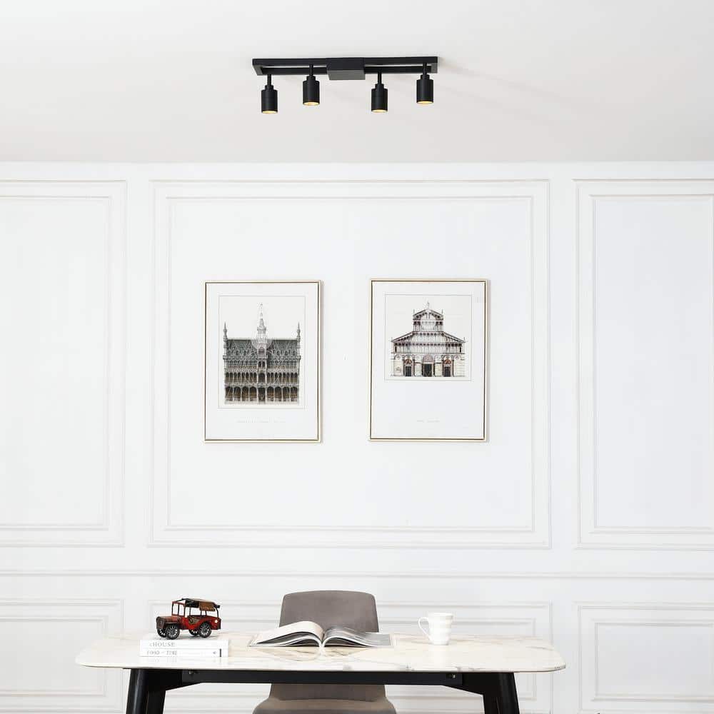 Shura Modern Black and Gold 4-Light LED Track Lighting Kit