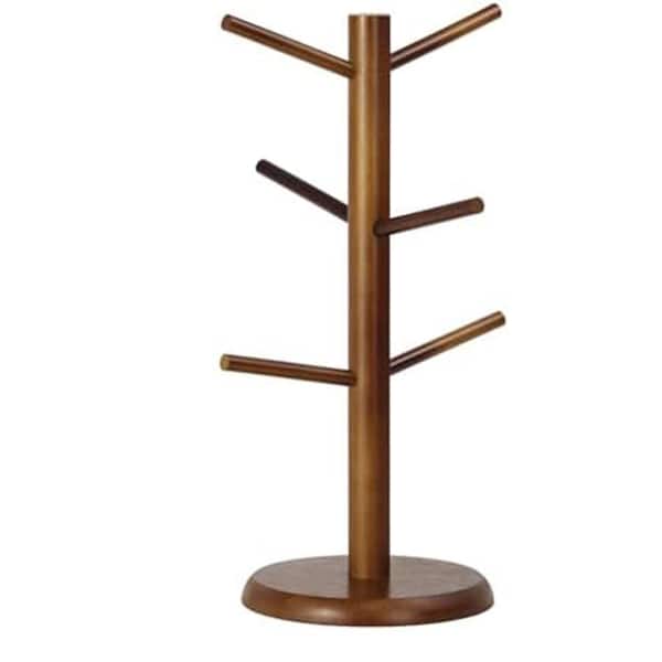 6-Hook Brown Mug Tree Coffee Cup Holder for Countertop Jewelry Display and Coffee Bar Accessories Decor