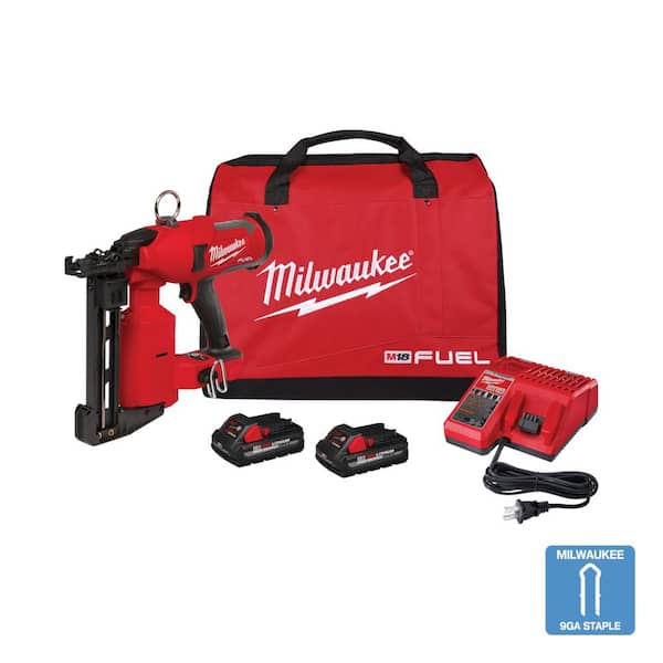 Milwaukee M18 FUEL 18-Volt Lithium-Ion Brushless Cordless Utility Fencing Stapler Nailer Kit w/Two 3.0Ah Batteries, Charger & Bag
