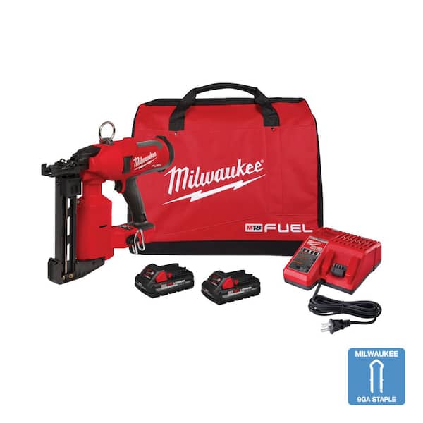 M18 FUEL 18-Volt Lithium-Ion Brushless Cordless Utility Fencing Stapler Nailer Kit w/Two 3.0Ah Batteries, Charger & Bag