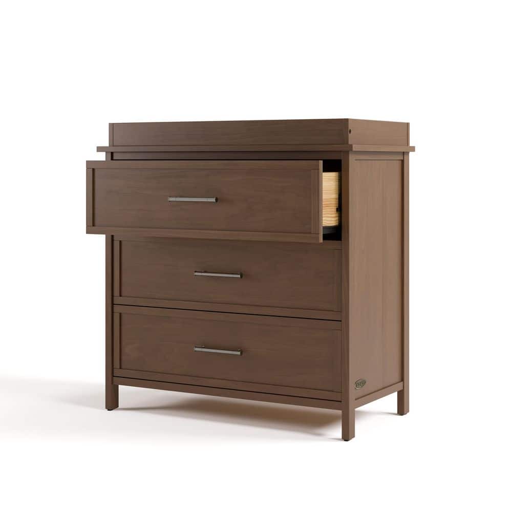 3-drawer dresser with one drawer open.