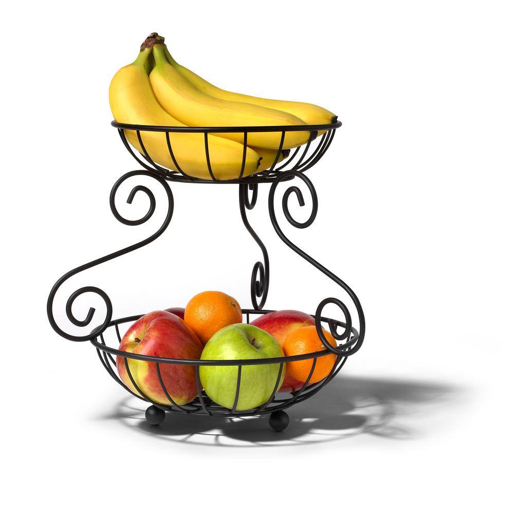 Black Metal Scroll 2-Tier Fruit and Vegetable Server
