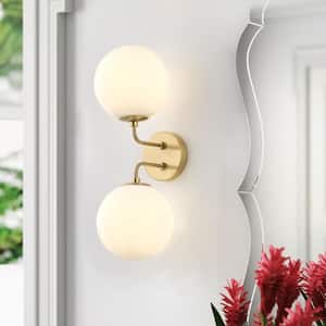 Y'INSP Aurora 5.3 in. 2-Light Modern Gold Wall Sconce, Double Tube ...