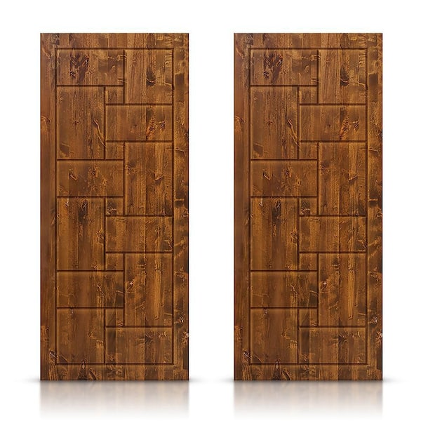 CALHOME 60 in. x 84 in. Hollow Core Walnut Stained Solid Wood Interior Double Sliding Closet Doors