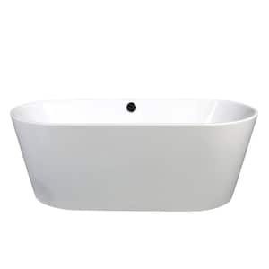 66.93 in. Acrylic Flatbottom Freestanding Oval Bathtub in White