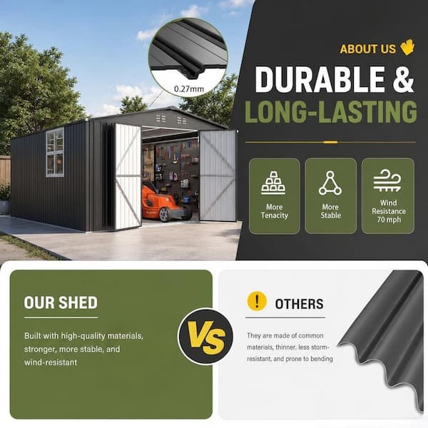AECOJOY 12 ft. W x 18 ft. D Waterproof Metal Outdoor Storage Shed