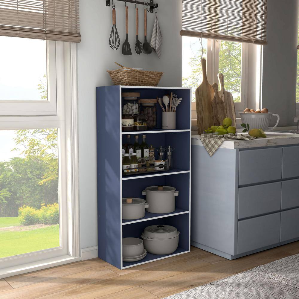 Quincy Steel Blue Composite 4-Tier Stackable Cube Bookcase