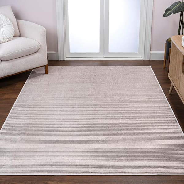 Cole Modern Minimalist Pinstripe High-Low Cream/Silver 5 ft. x 8 ft. Area Rug