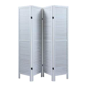 5.6 Ft.Old White Tall Folding Privacy 4-Panel Wood Room Divider Louver Partition Screen