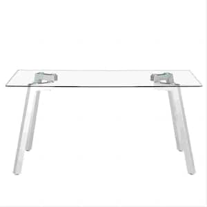 Modern Rectangle Silver Glass Dining Table with 4 Legs Seats for 6 (63.00 in. L x 30.00 in. H)