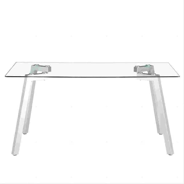 Polibi 63 in. Modern Rectangle Silver Glass Dining Table with 4 Legs Seats for 6