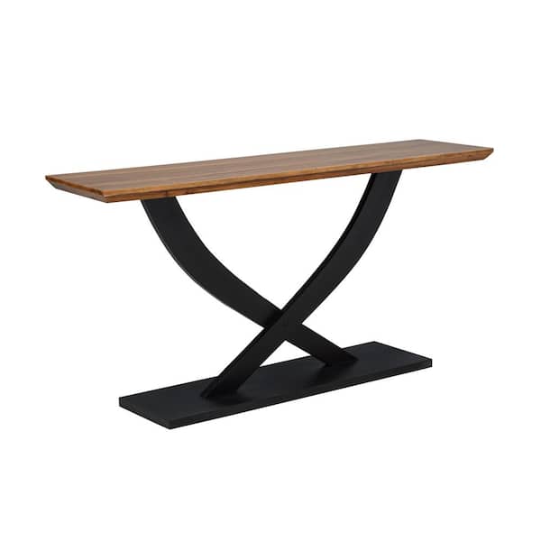 Verta 57 in. L Natural/Espresso Rectangle Wood Console Table