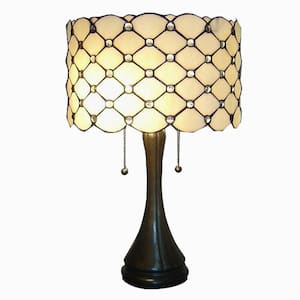 24 in. Antique Bronze Modern Stained Glass Table Lamp with Pull Chain