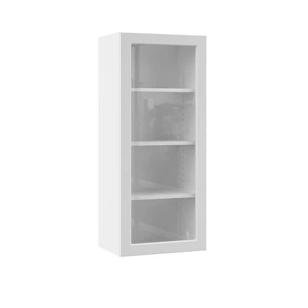 Hampton Bay Designer Series Melvern Assembled 18x42x12 in. Wall Kitchen Cabinet with Glass Door in White