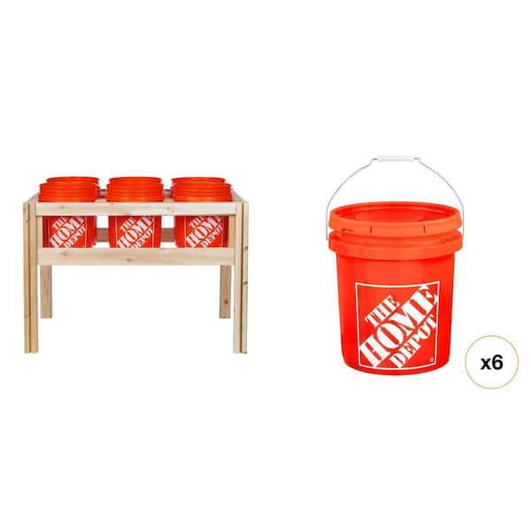 5 Gallon Orange Bucket and Cedar Elevated Garden Raised Bed Frame (43 in. x 28 in. x 30 in.)