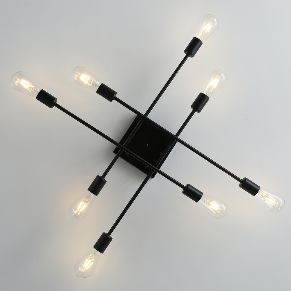 Black Iron 8-Light Modern Linear Sputnik Chandelier