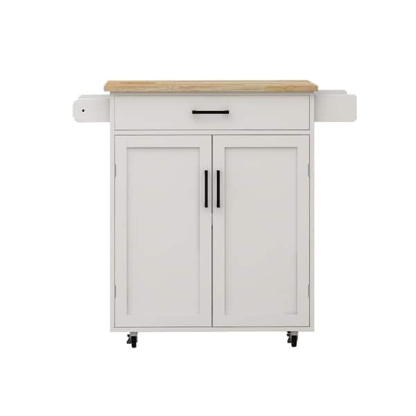 White Kitchen Cart with Drawers Shelf Spice Rack Locking Casters Wheels