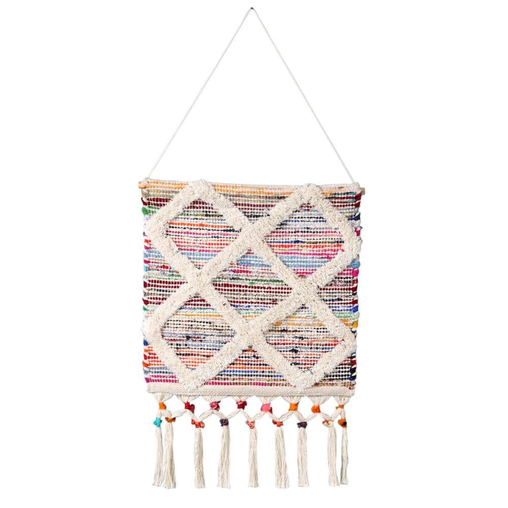 Boho Chindi 19.5 in. x 33.5 in. Multicolored / White Textured Diamond Woven
