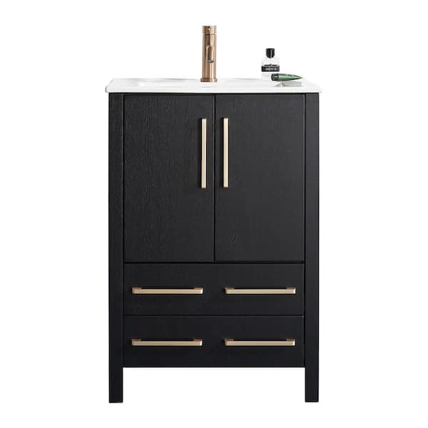 VC CUCINE 24 in. W x 18 in. D x 35 in. H Single Sink Bath Vanity in Black with White Ceramic Top