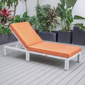Chelsea Modern Weathered Grey Aluminum Outdoor Chaise Lounge Chair with Orange Cushions
